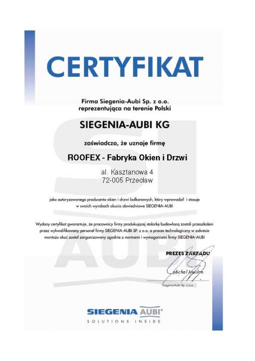 Certyfikat producenta Roofex